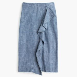 J. Crew Pencil Ruffle Skirt in Chambray Size 8